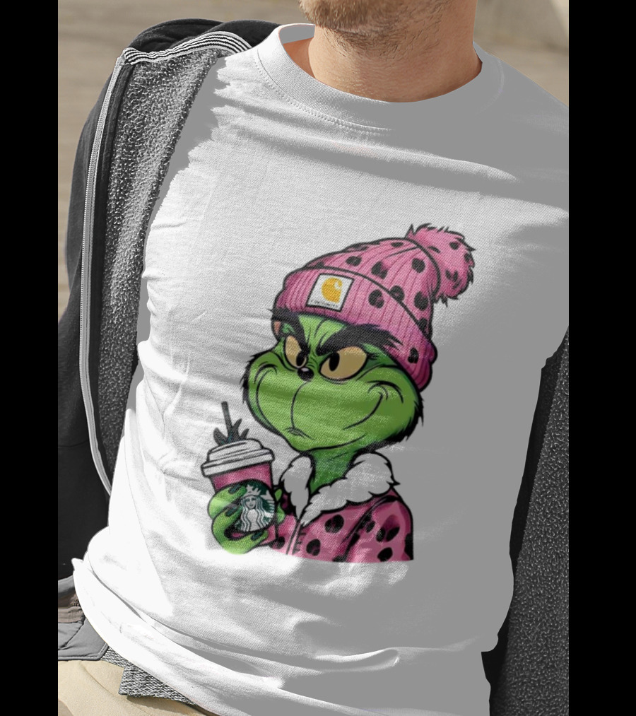 Pink Grinch Boujee Starbucks Christmas Coffee T-Shirt
