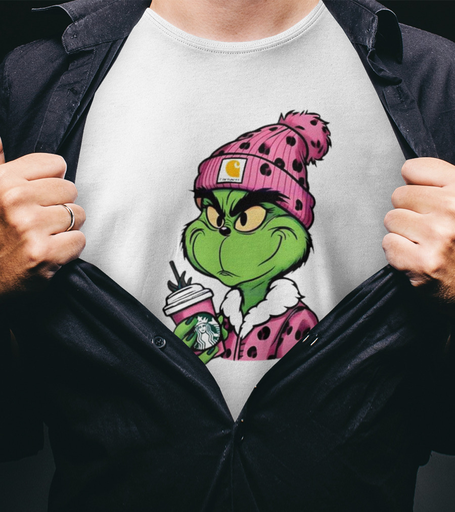 Pink Grinch Boujee Starbucks Christmas Coffee T-Shirt