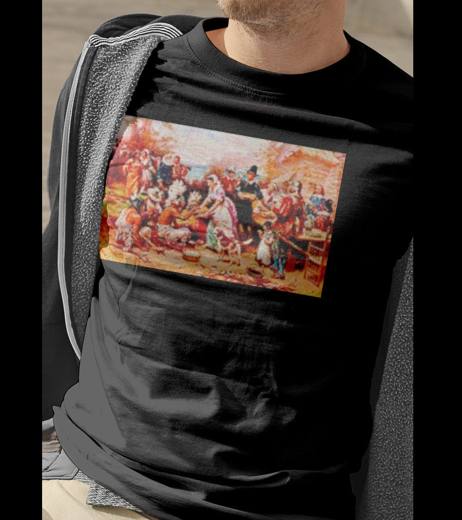 The First Thanksgiving 1621 Pilgrims And Native Americans Harvest Feast T-Shirt