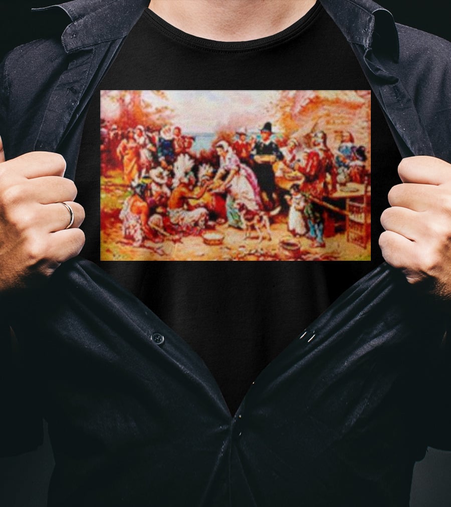 The First Thanksgiving 1621 Pilgrims And Native Americans Harvest Feast T-Shirt