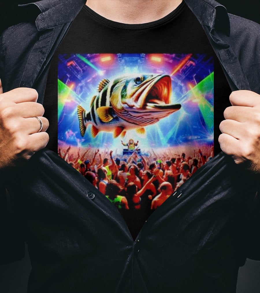 When The Bass Drops With Giant Fish Over Rave Crowd T-Shirt