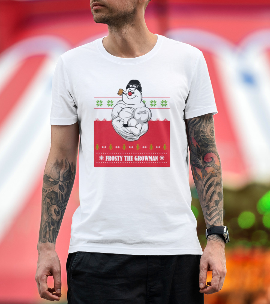 Frosty the Growman Christmas Ugly Sweater Pipe Bodybuilding Snowman T-Shirt