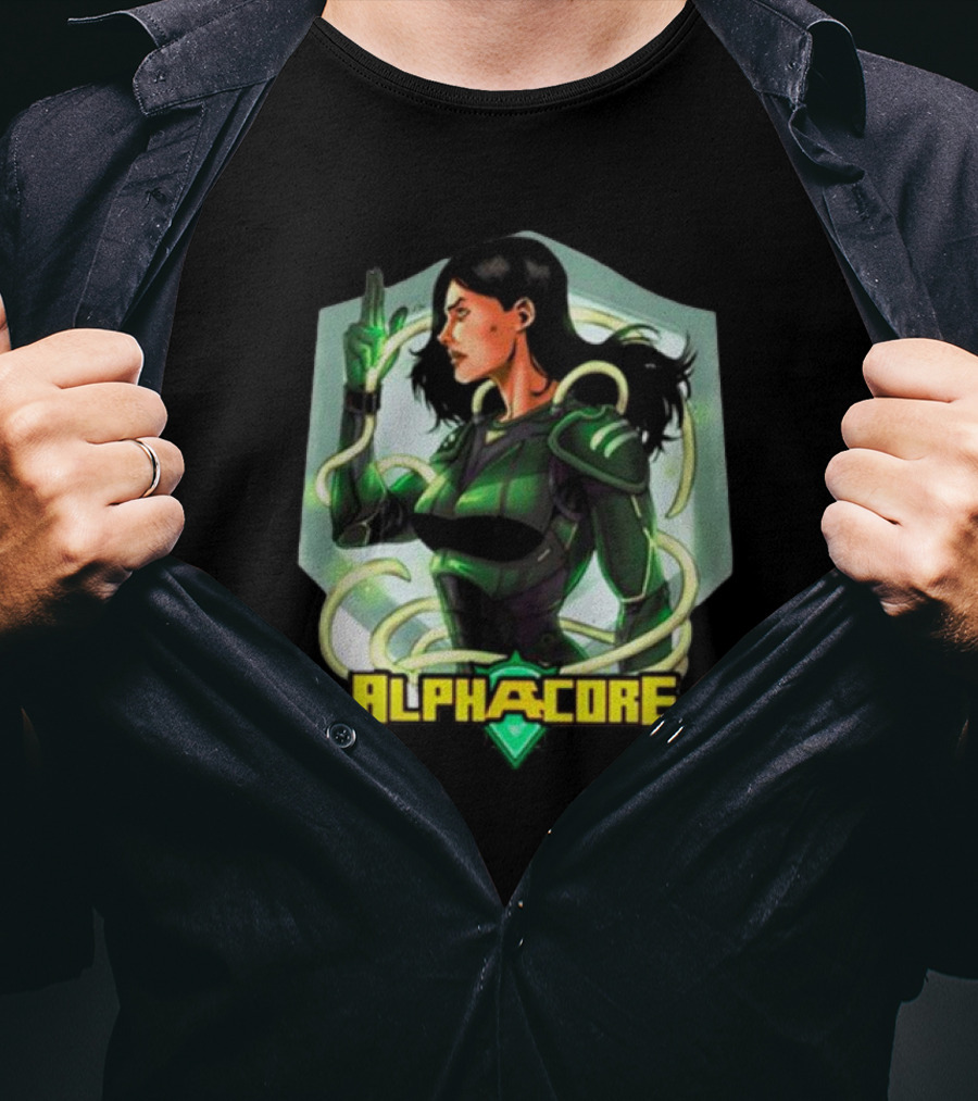 Ingrid Valdez Alphacore Heroic Green Warrior With Futuristic Elements T-Shirt