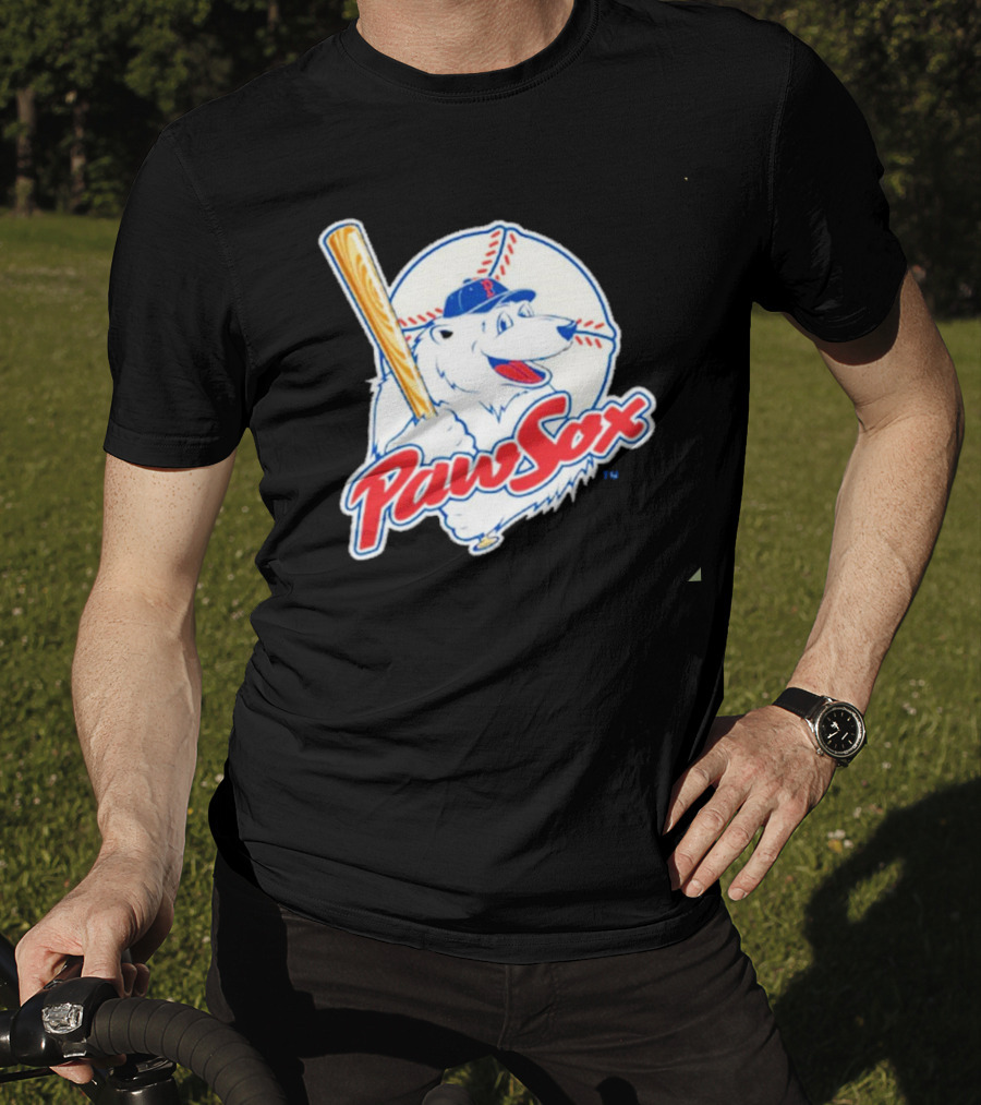 PawSox Polar Bear Baseball Bat Cap Red Socks T-Shirt