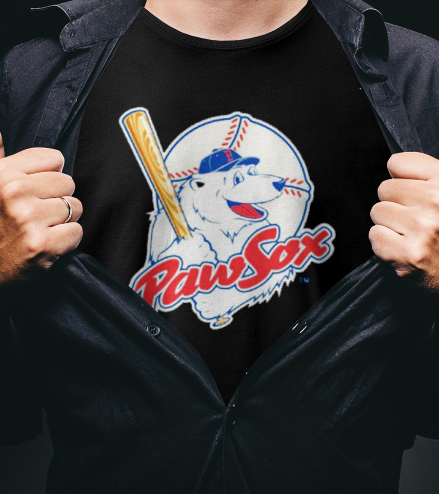 PawSox Polar Bear Baseball Bat Cap Red Socks T-Shirt