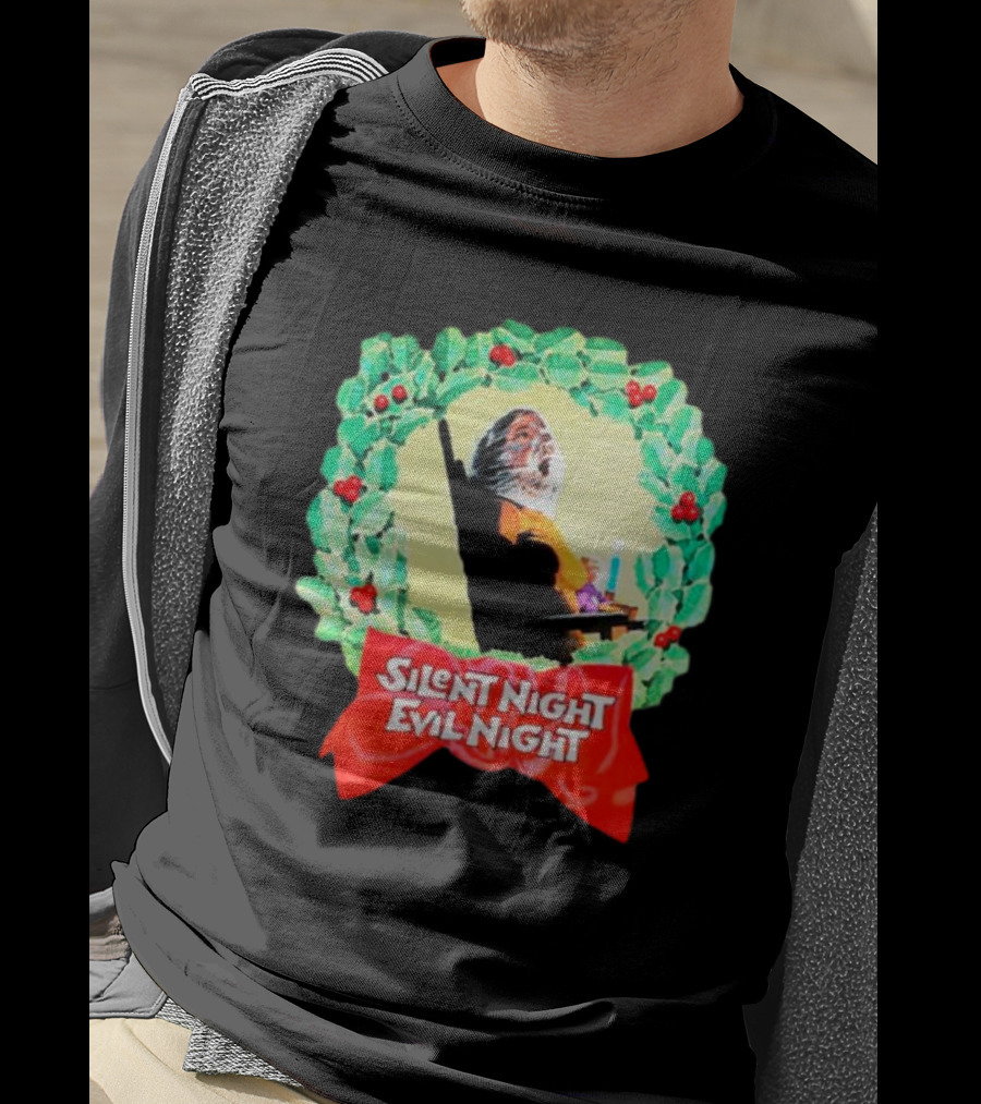 Silent Night Evil Night Christmas Wreath Horror Santa T-Shirt