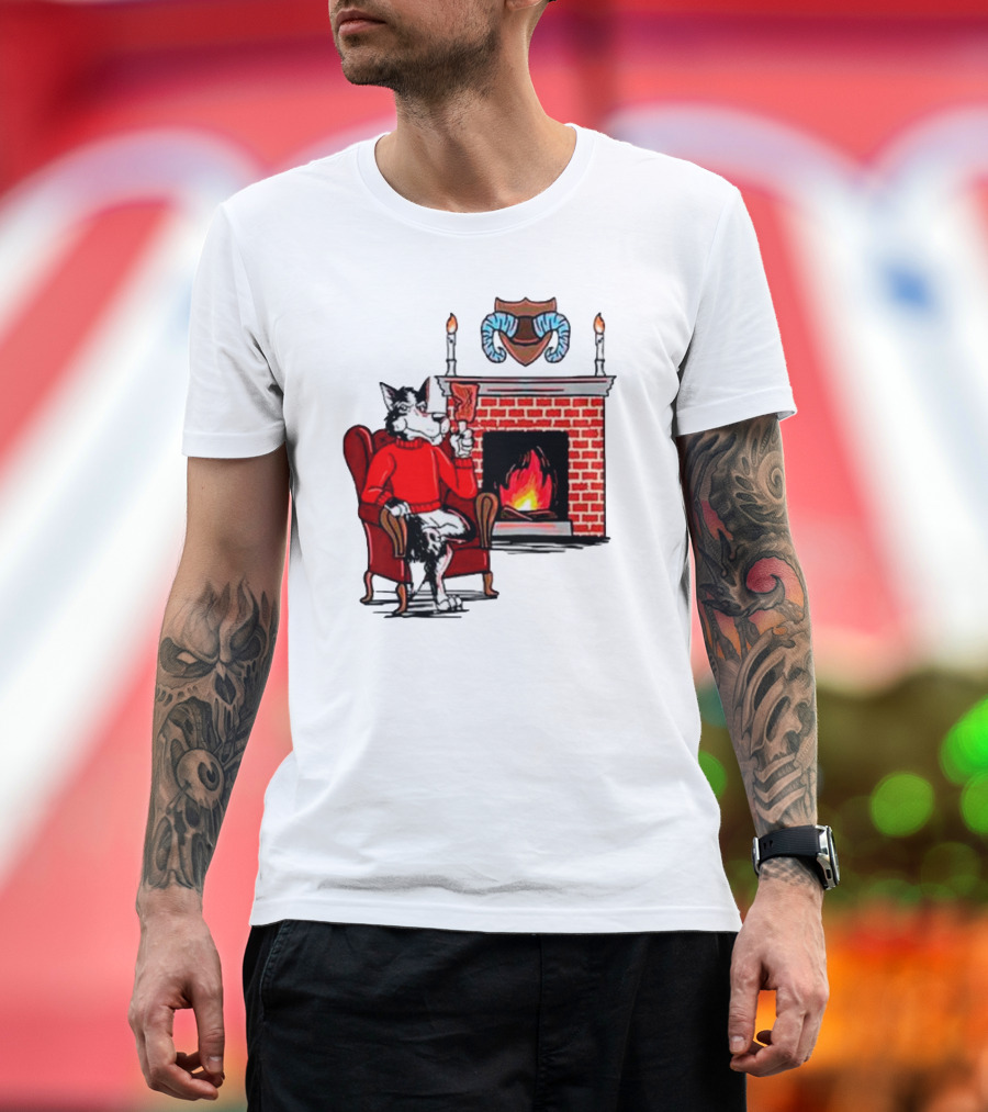 NC State Wolfpack Relaxing by Fireplace Victory Scene T-Shirt