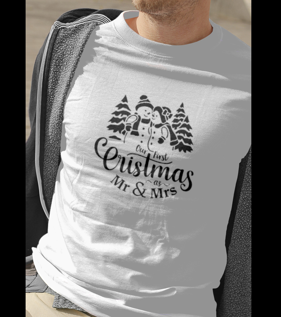 Our First Christmas As Mr And Mrs Snowman Couple Matching Holiday T-Shirt
