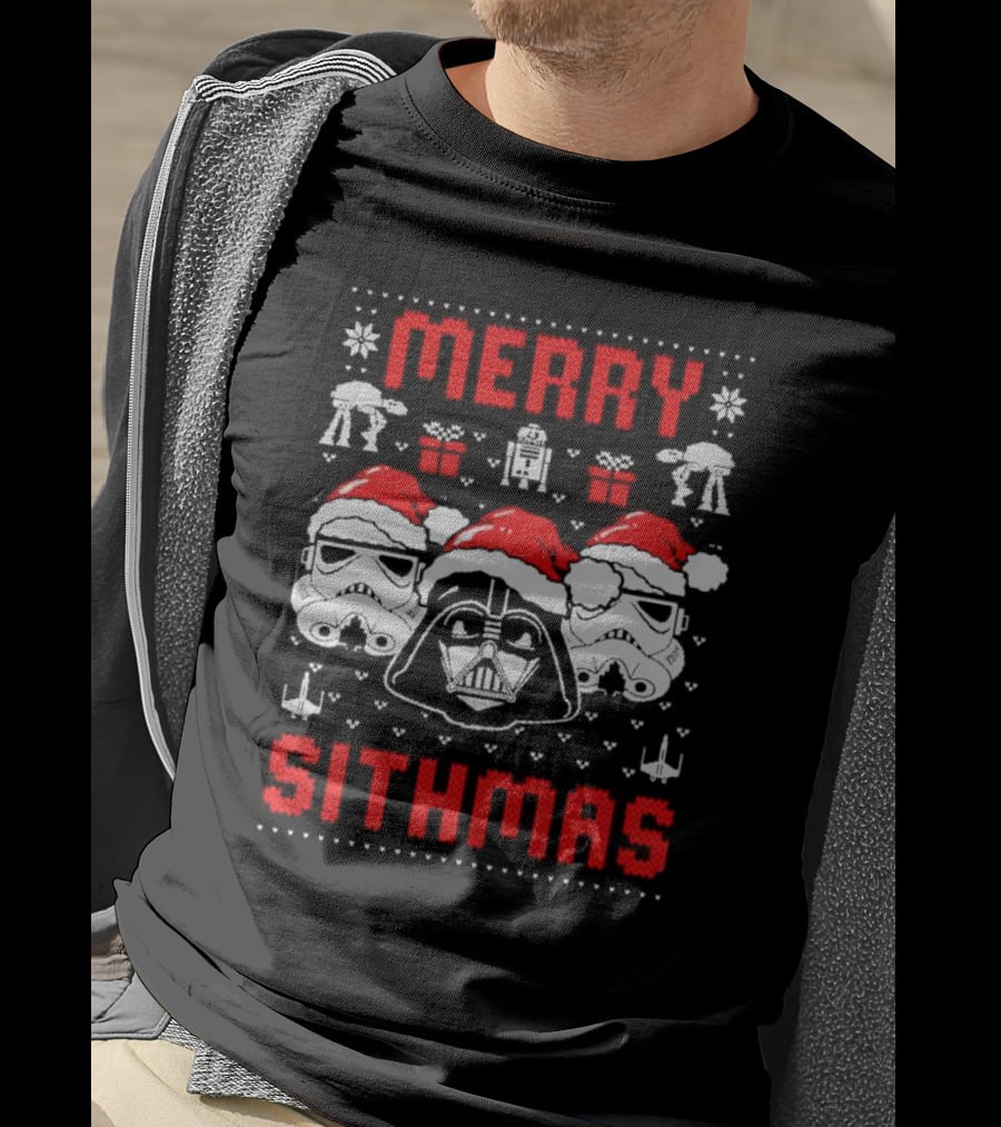 Merry Sithmas The Mandalorian Ugly Darth Vader Stormtrooper Christmas Star Wars T-Shirt