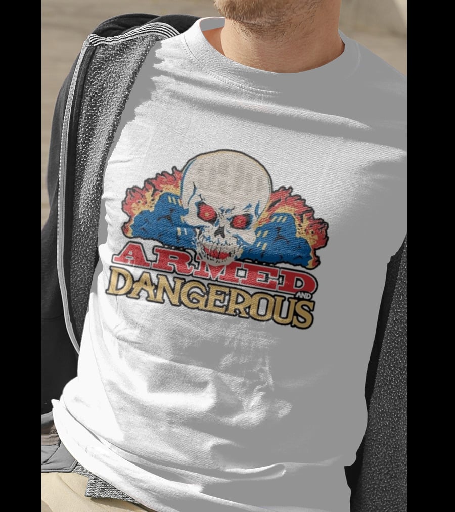 999 Club Armed And Dangerous Skull With Red Eyes And Flames T-Shirt