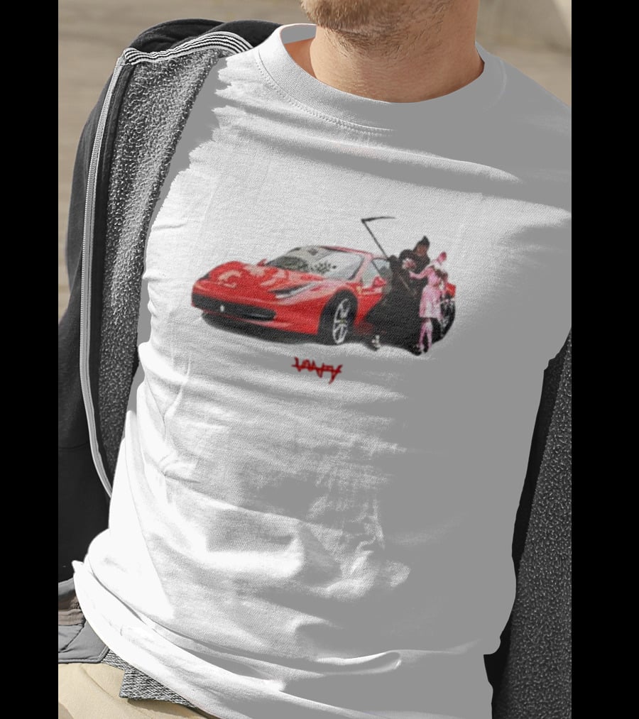 Club Scared Of Love Red Sports Car And Grim Reaper With Pink Figure T-Shirt