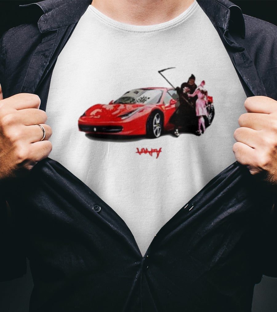 Club Scared Of Love Red Sports Car And Grim Reaper With Pink Figure T-Shirt