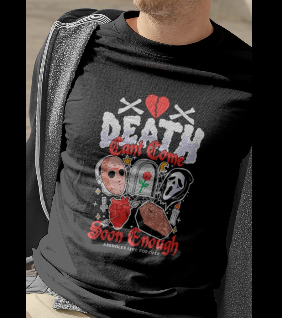 Death Can't Come Soon Enough Horror Icons Hearts And Symbols T-Shirt