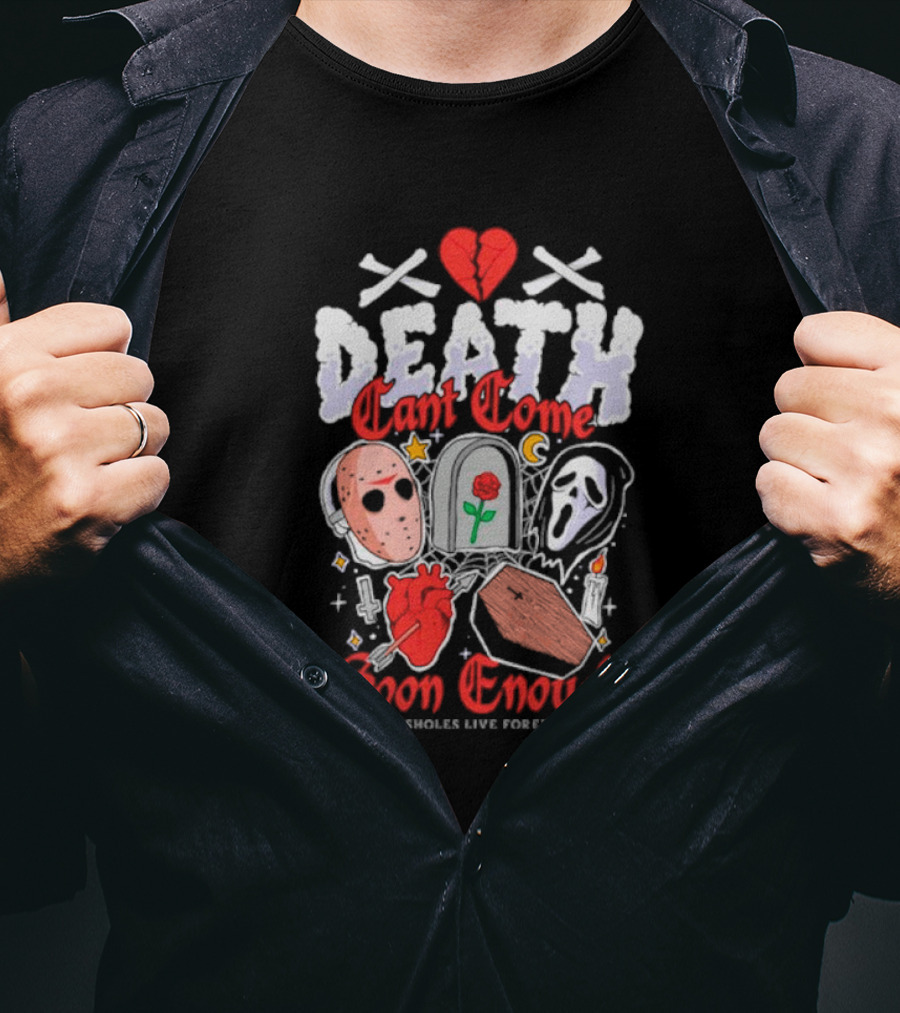 Death Can't Come Soon Enough Horror Icons Hearts And Symbols T-Shirt