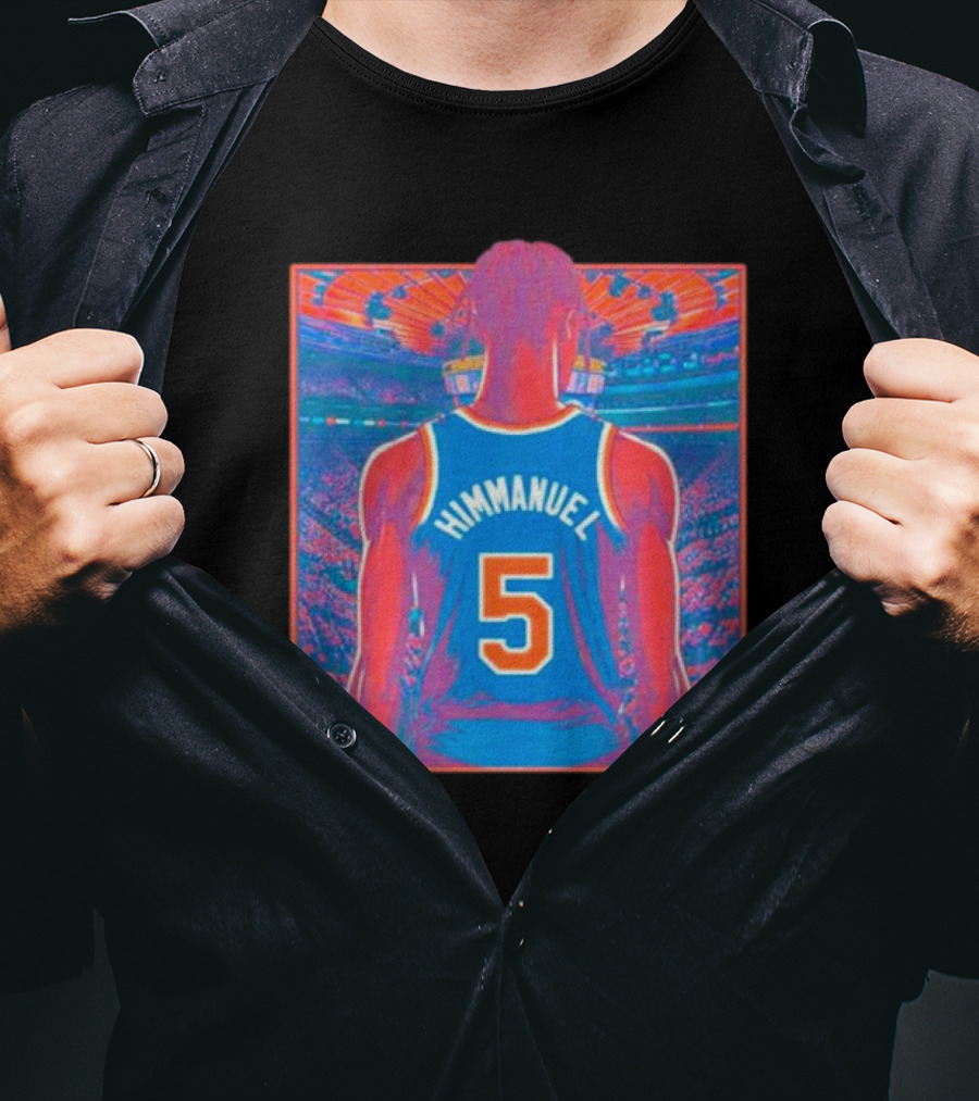 Immanuel Quickley Number 5 New York Knicks Vibrant Basketball Arena Scene T-Shirt