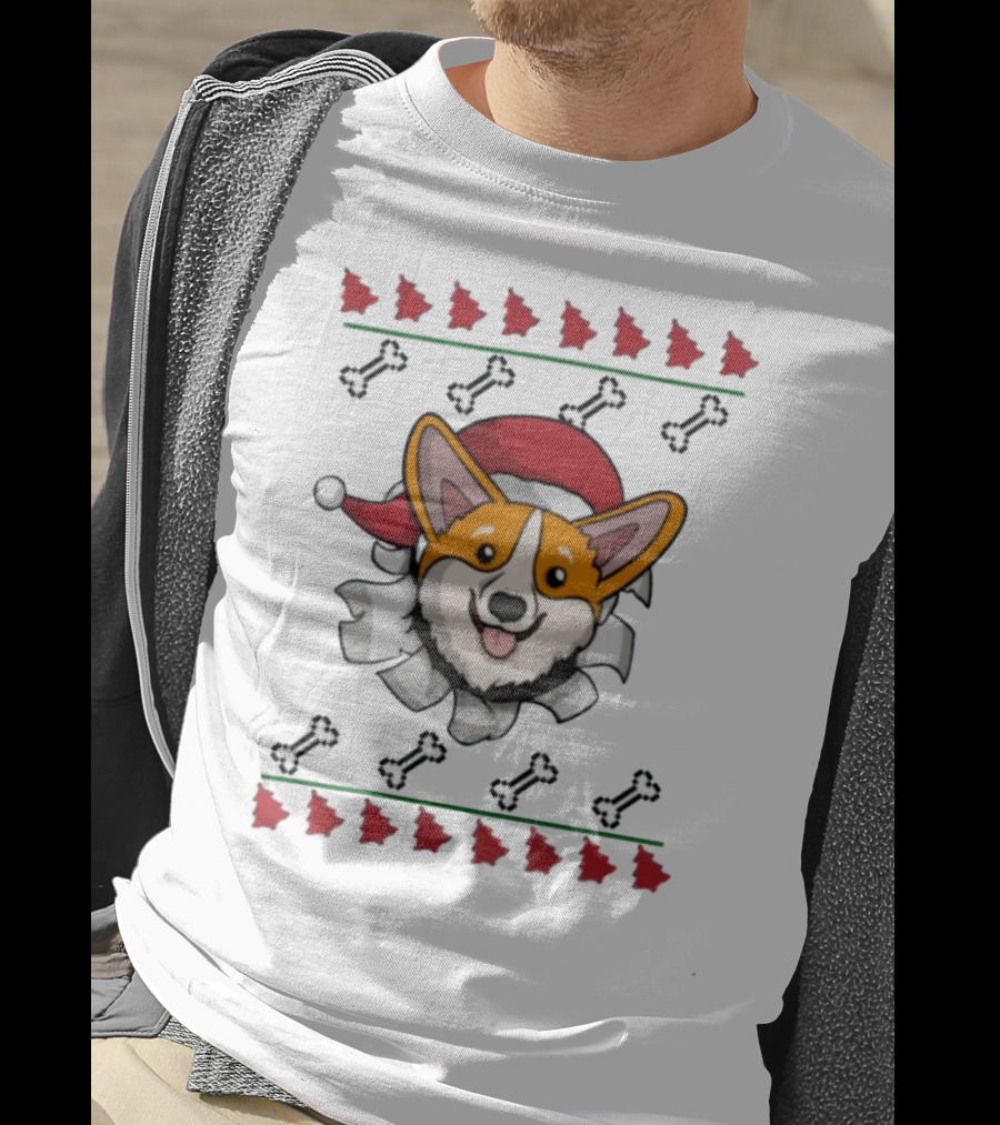 Corgi Surprise Christmas Santa Hat Bone T-Shirt