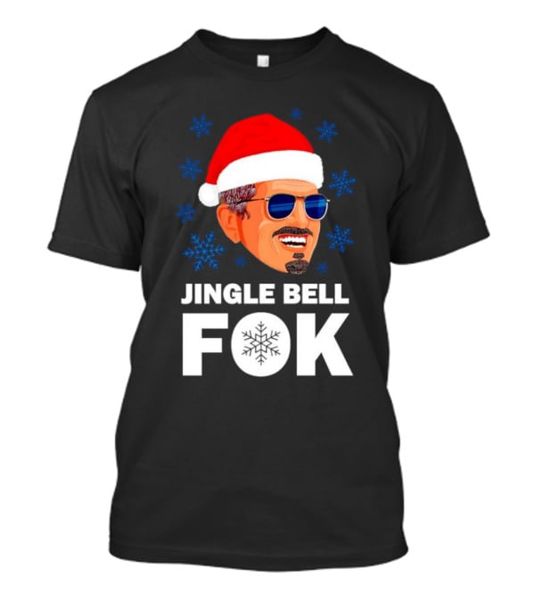 Jingle Bell Fok Santa Christmas Snowflakes Santa Hat Blue Sunglasses T-Shirt