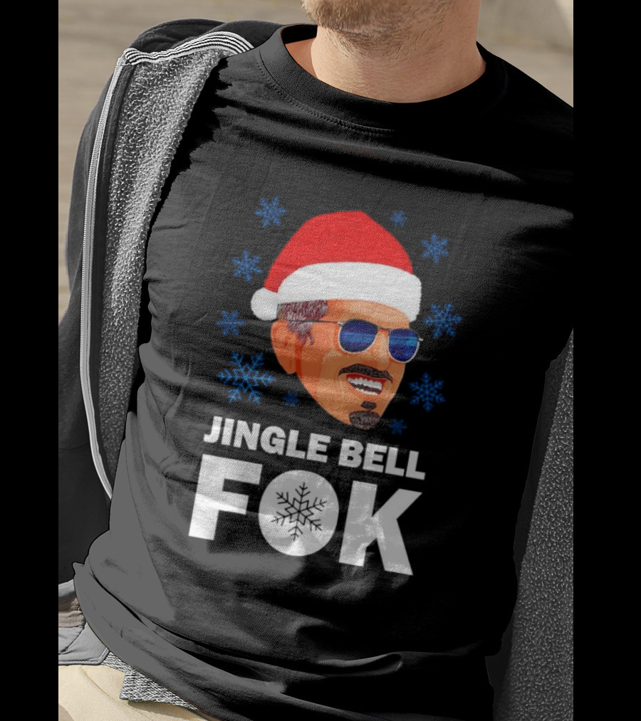Jingle Bell Fok Santa Christmas Snowflakes Santa Hat Blue Sunglasses T-Shirt