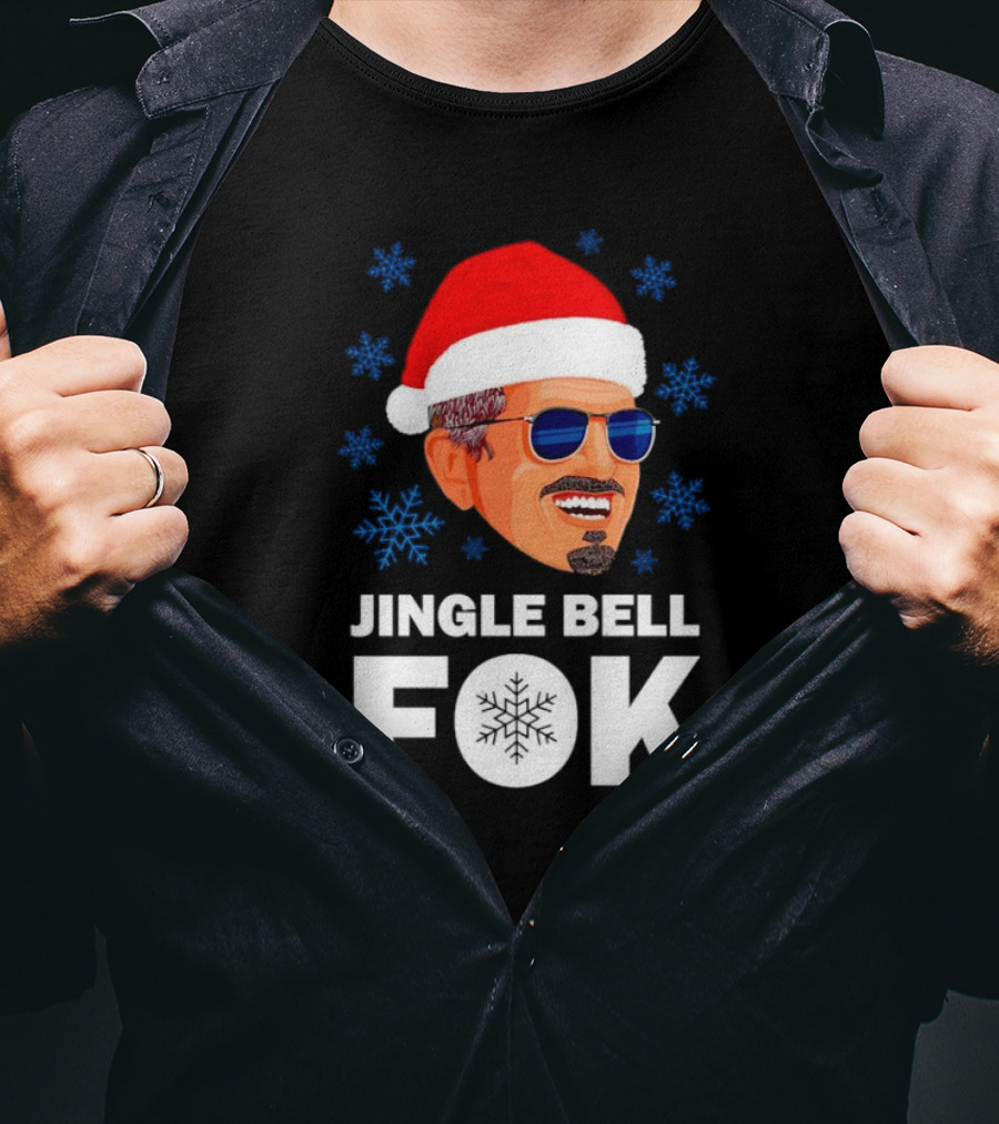 Jingle Bell Fok Santa Christmas Snowflakes Santa Hat Blue Sunglasses T-Shirt