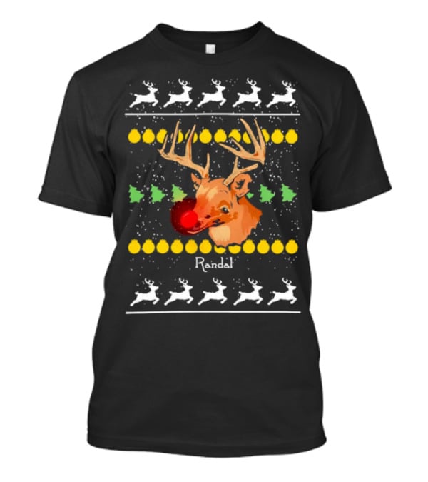 Randal Reindeer Festive Holiday Pattern With Red Nose And Antlers T-Shirt
