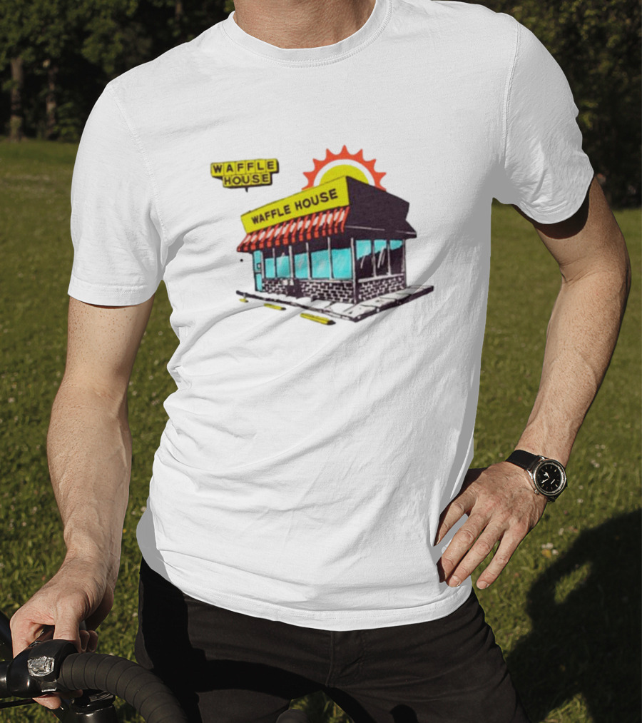 Waffle House Restaurant Building With Sunburst Background T-Shirt