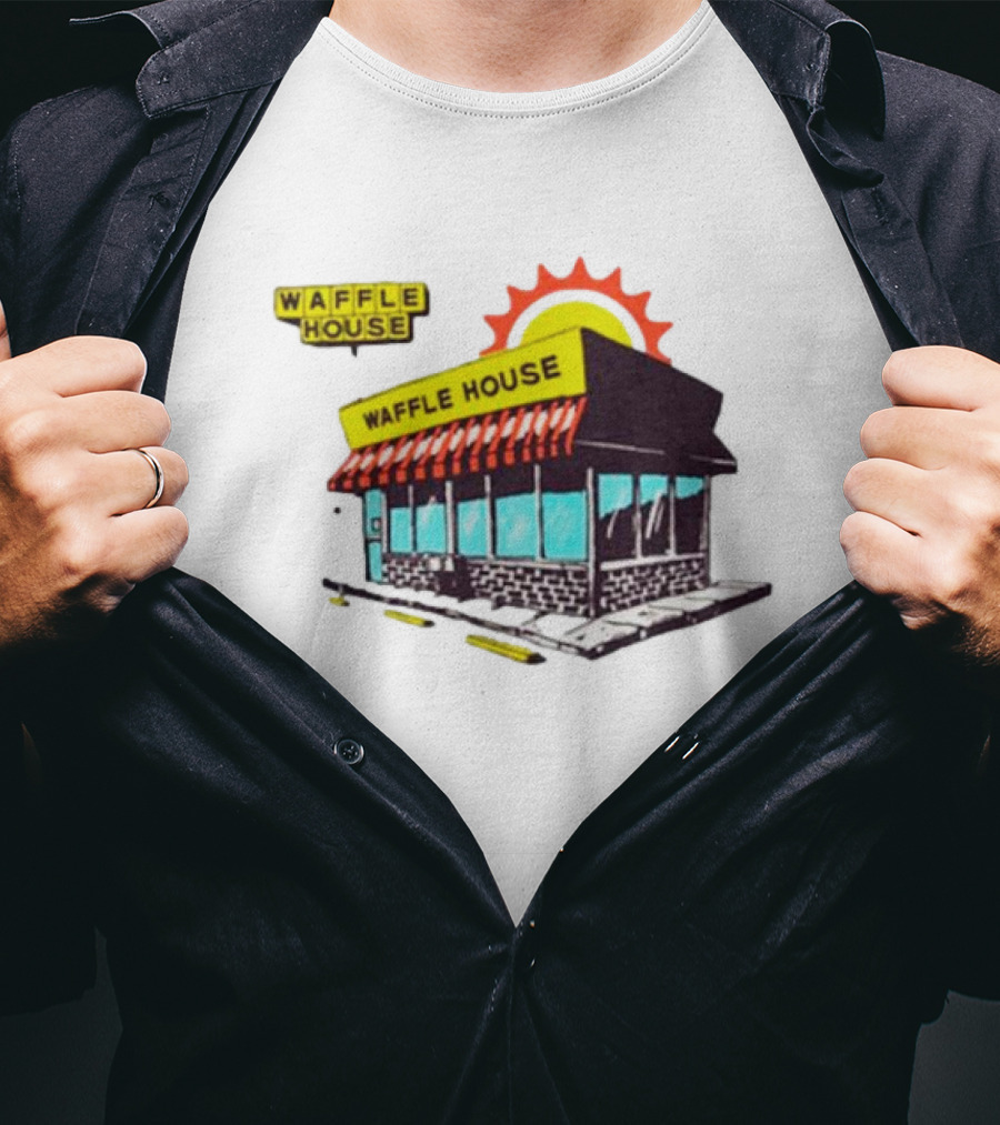 Waffle House Restaurant Building With Sunburst Background T-Shirt