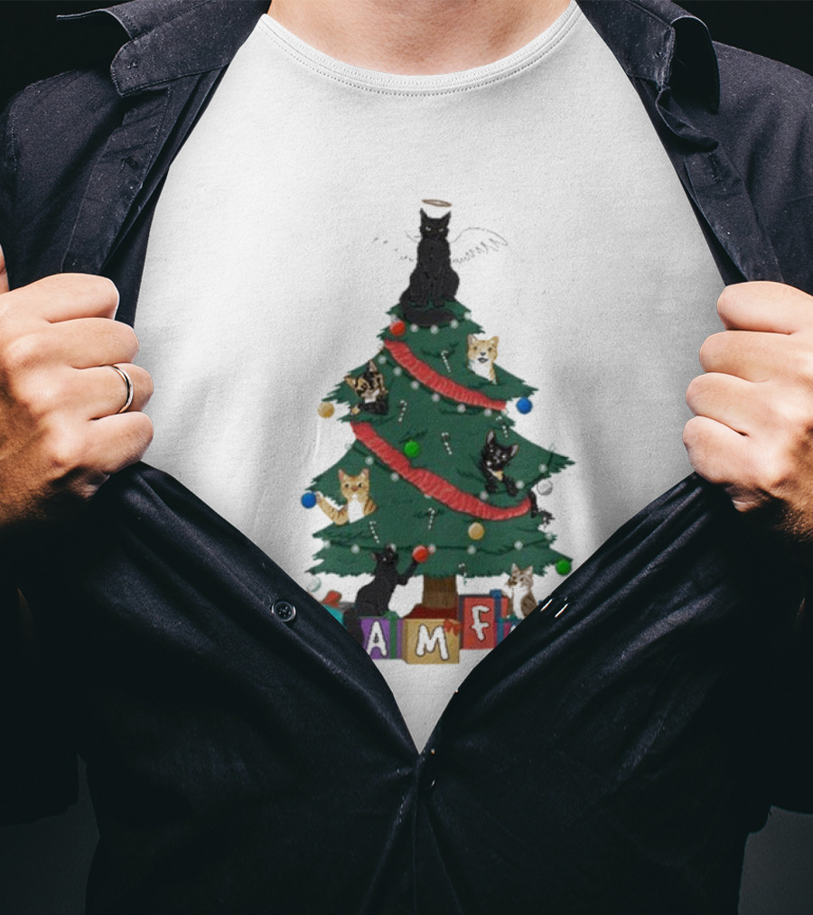 Cam Fam Cats On Christmas Tree T-Shirt