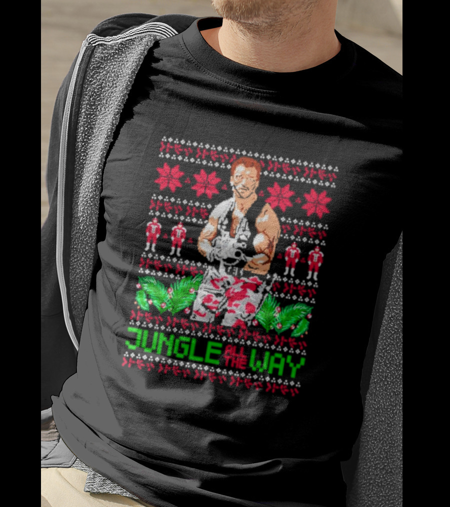 Jungle All The Way Retro Action Hero Holiday T-Shirt