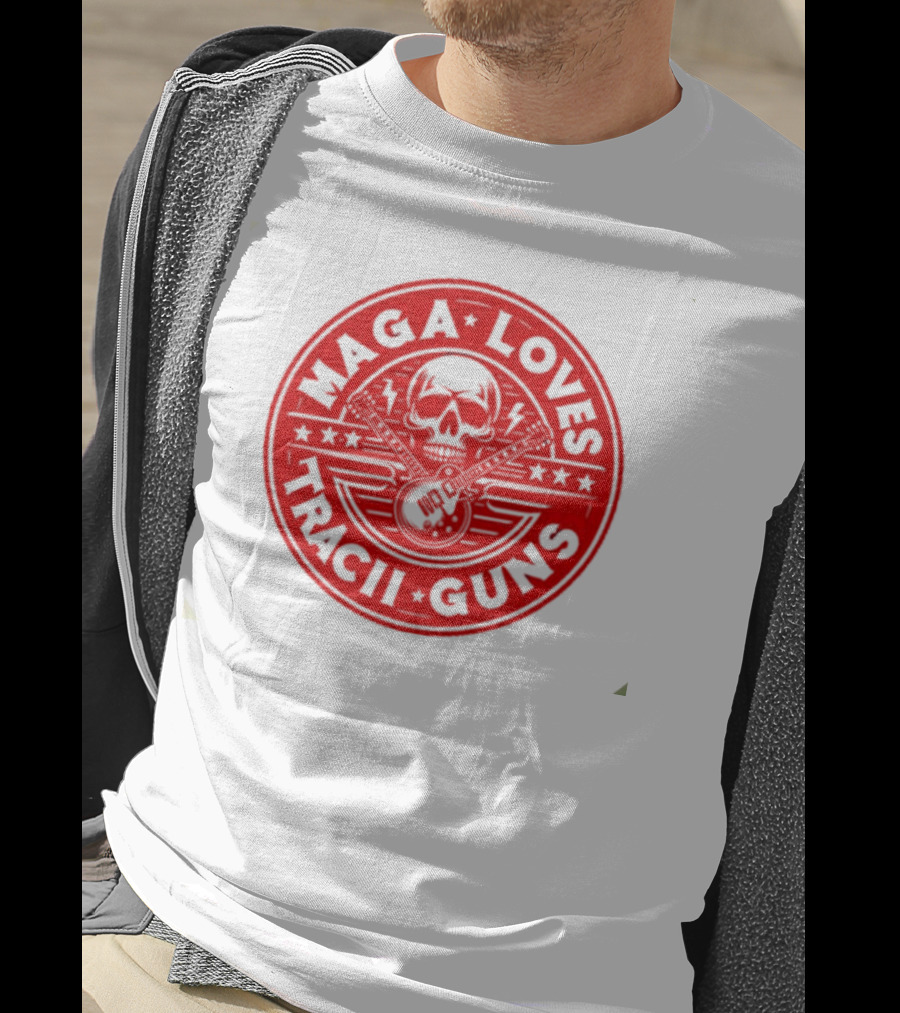 Maga Loves Tracii Guns Skull And Guitar Emblem With Stars And Lightning Bolts T-Shirt