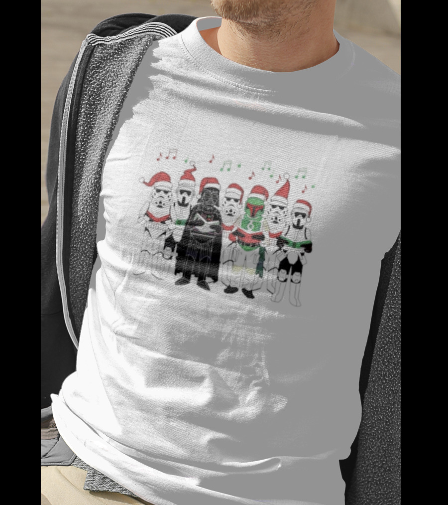 Star Wars Characters Santa Hats Singing Christmas Carols T-Shirt