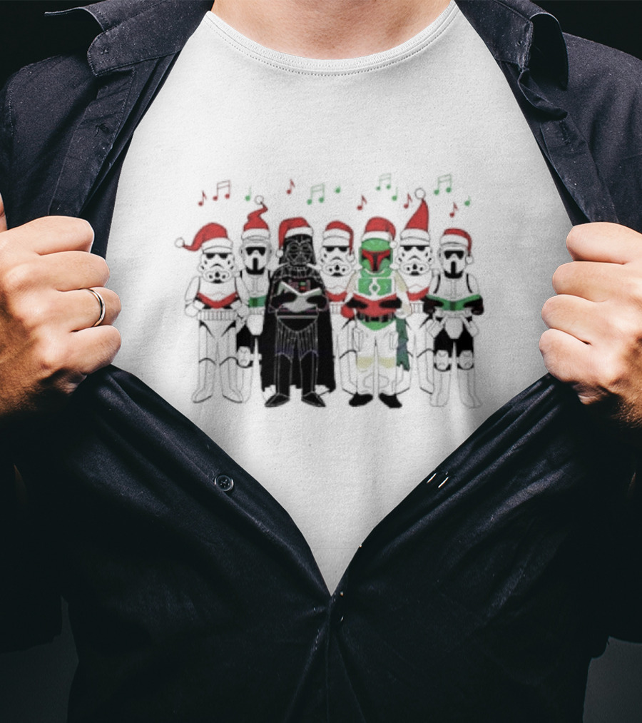 Star Wars Characters Santa Hats Singing Christmas Carols T-Shirt