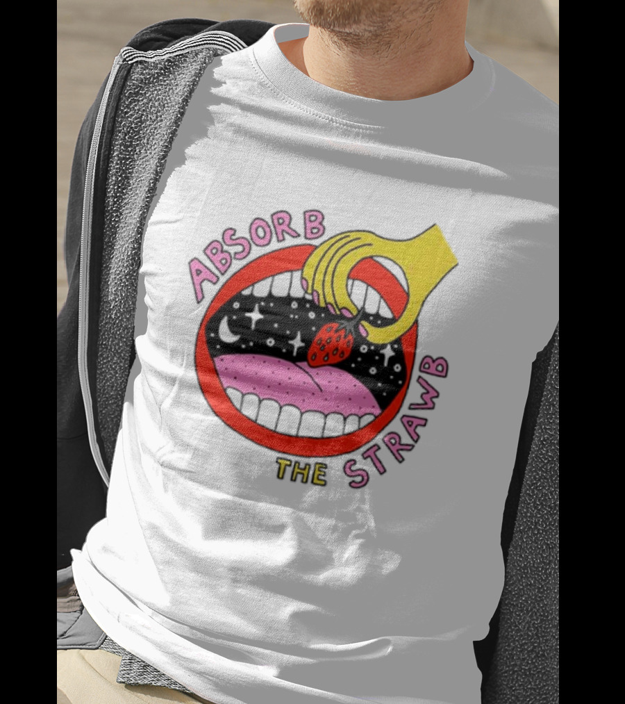 Absorb The Strawb Strawberry Imagery With Hand And Mouth T-Shirt