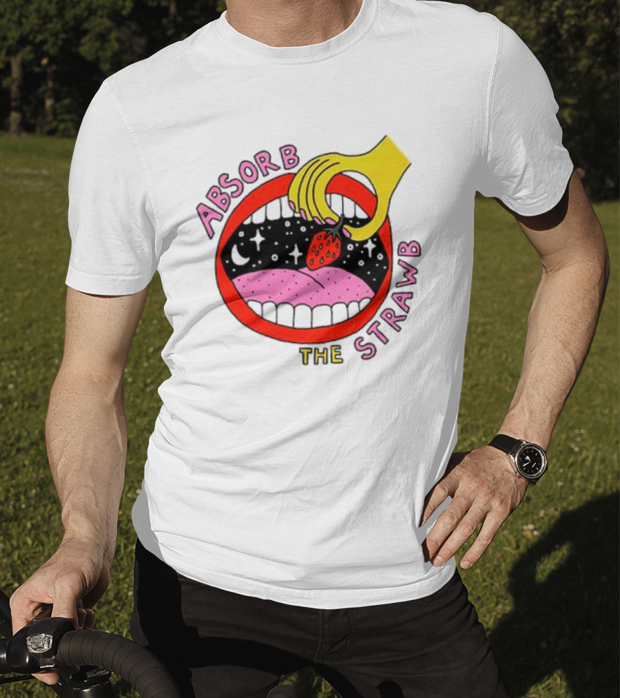 Absorb The Strawb Strawberry Imagery With Hand And Mouth T-Shirt