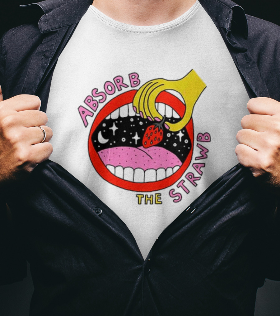 Absorb The Strawb Strawberry Imagery With Hand And Mouth T-Shirt