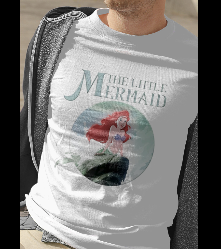 The Little Mermaid Ariel With Red Hair And Ocean Backdrop T-Shirt