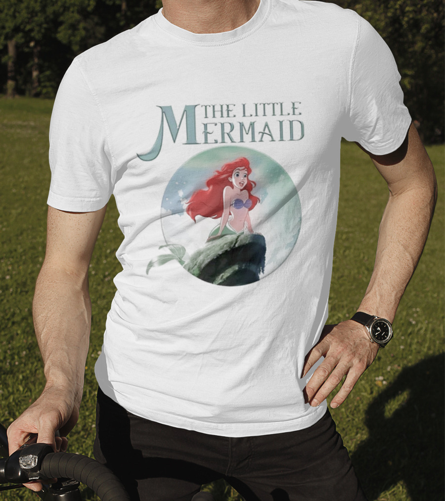 The Little Mermaid Ariel With Red Hair And Ocean Backdrop T-Shirt