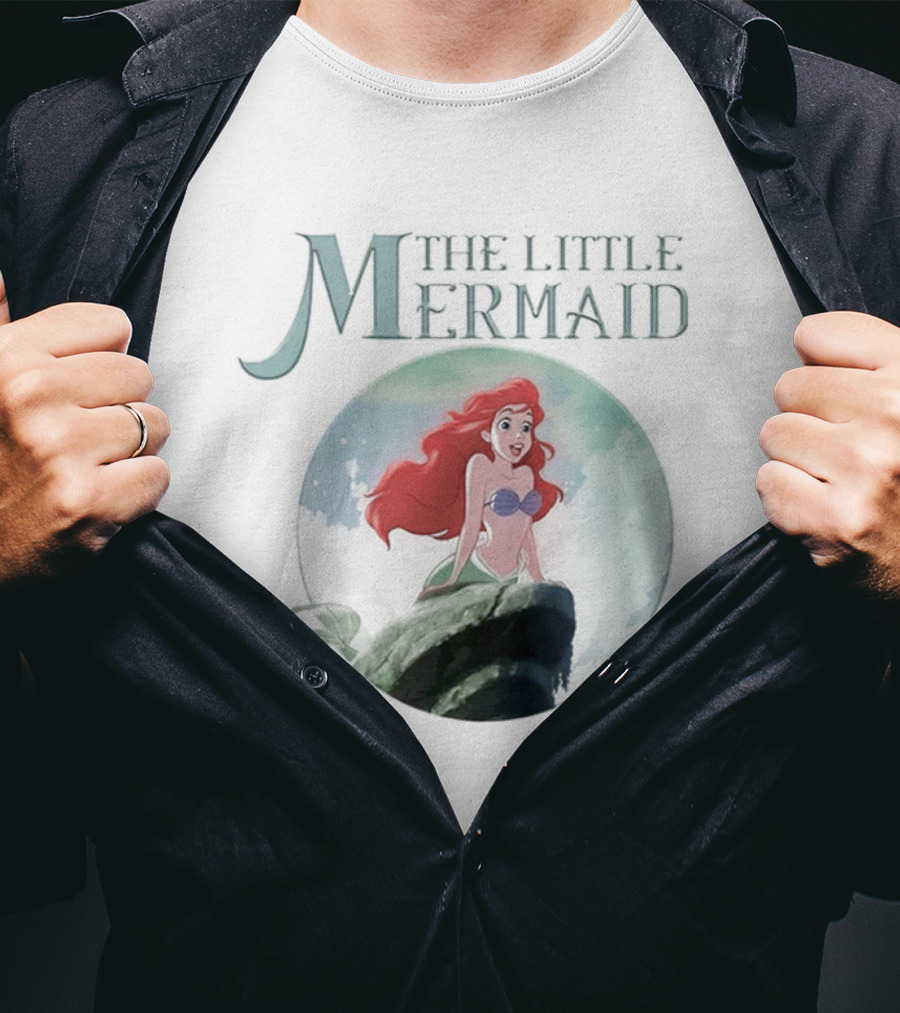 The Little Mermaid Ariel With Red Hair And Ocean Backdrop T-Shirt