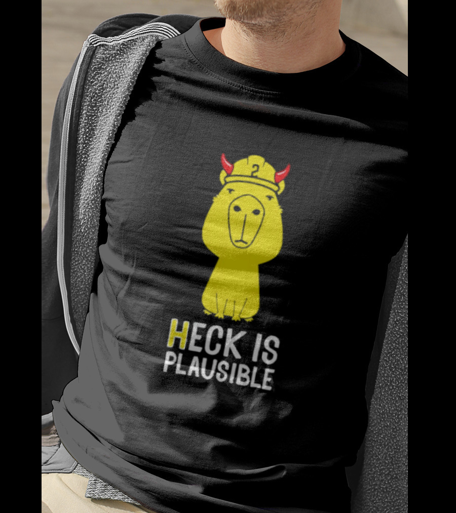 HECK IS PLAUSIBLE 2 Red Horned Yellow Character T-Shirt