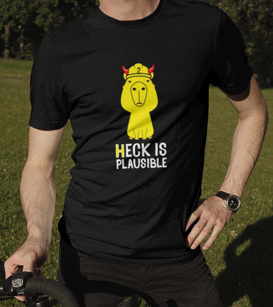 HECK IS PLAUSIBLE 2 Red Horned Yellow Character T-Shirt