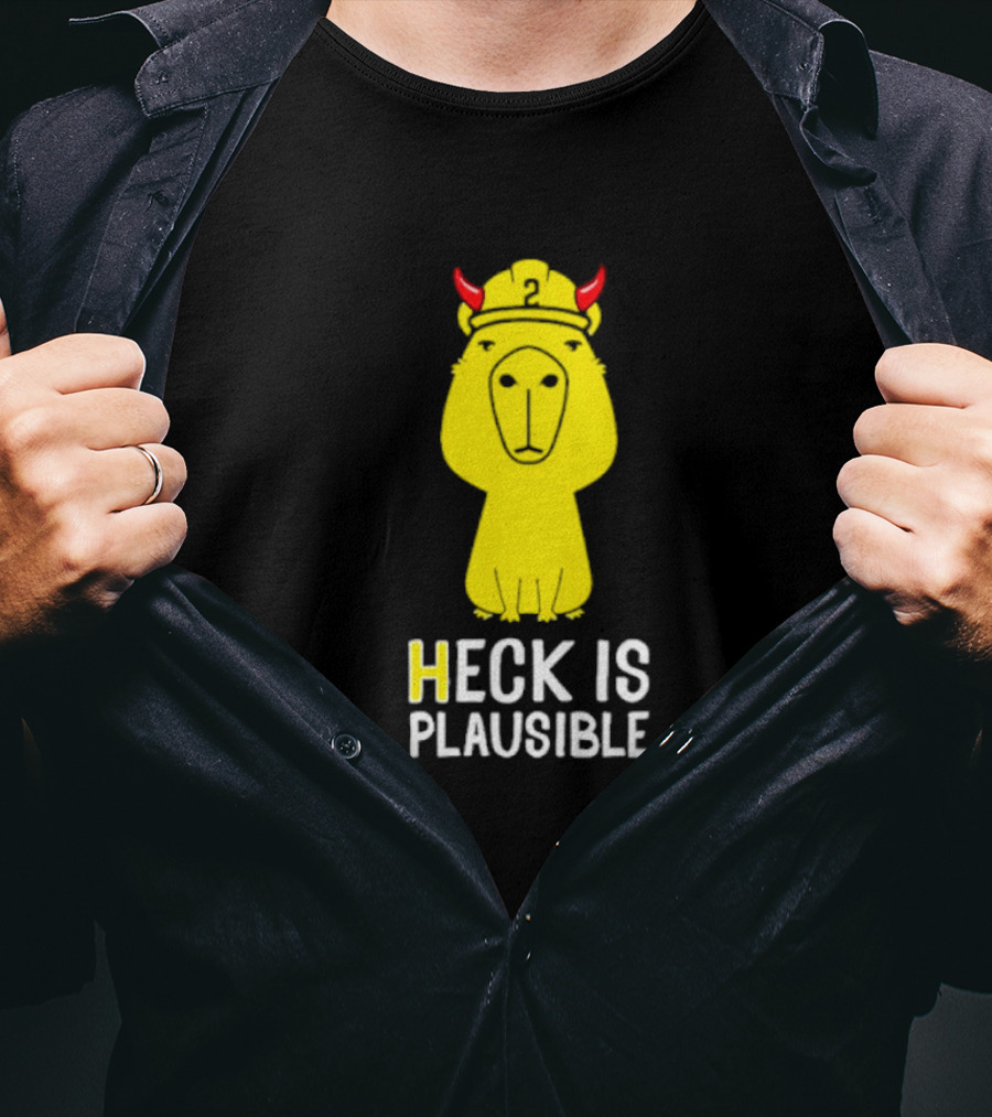HECK IS PLAUSIBLE 2 Red Horned Yellow Character T-Shirt