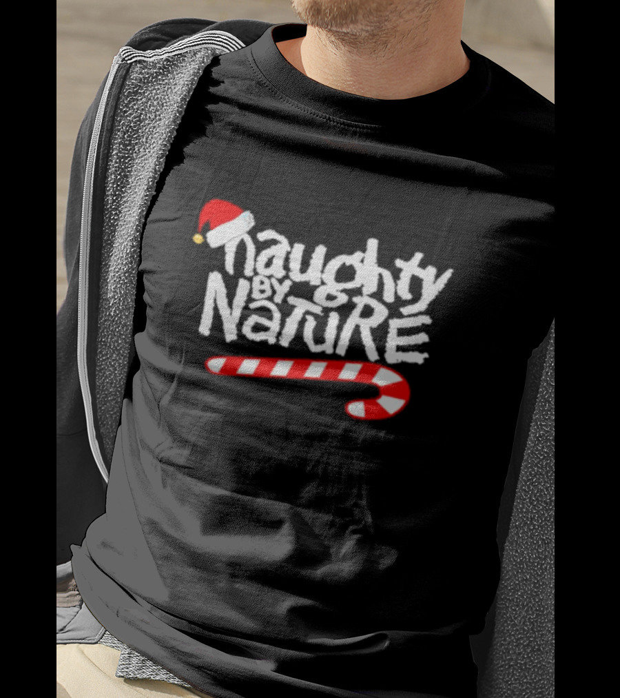 Naughty By Nature Santa Hat Candy Cane Christmas T-Shirt