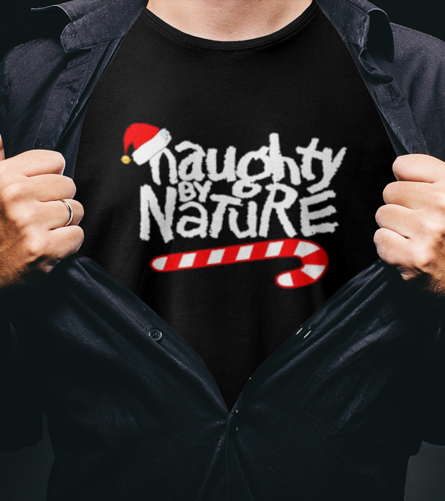 Naughty By Nature Santa Hat Candy Cane Christmas T-Shirt