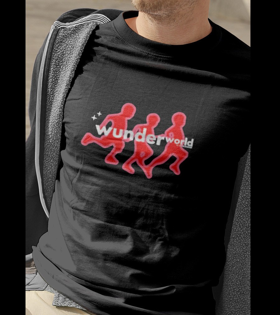 Aries Wunderworld Running Figures Red Neon Text T-Shirt