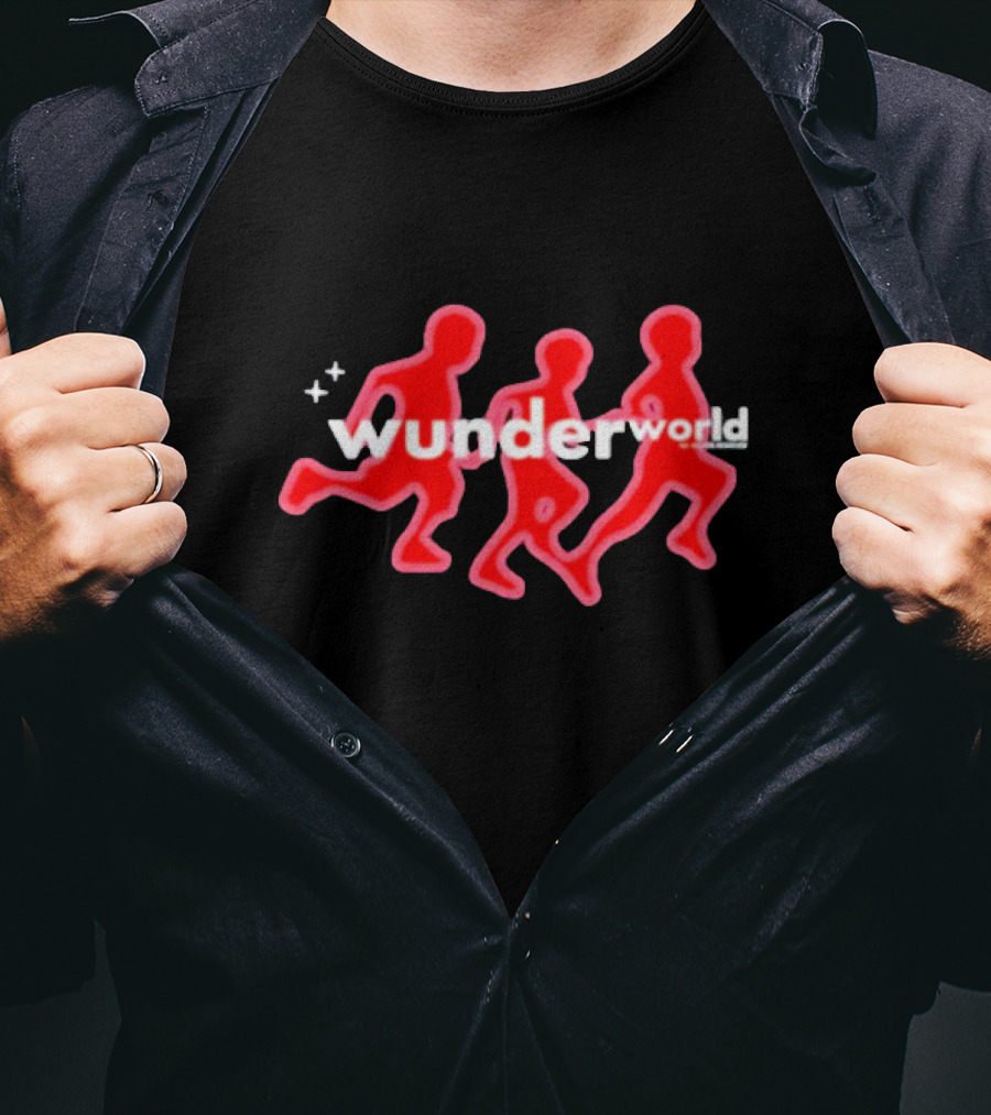 Aries Wunderworld Running Figures Red Neon Text T-Shirt