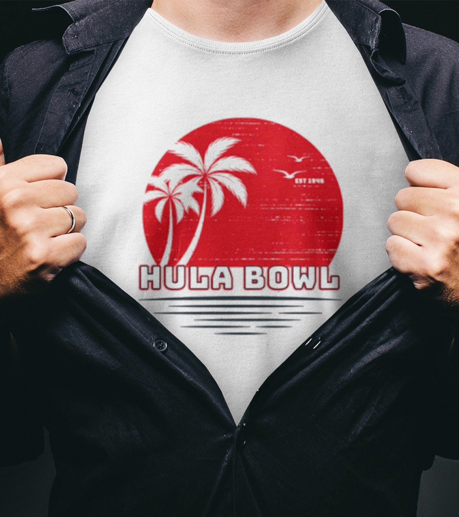 Hula Bowl Established 1946 Red Sunset With Palm Trees T-Shirt