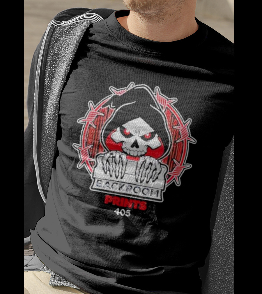 Backroom Prints 405 Reaper Skull Barbed Wire T-Shirt