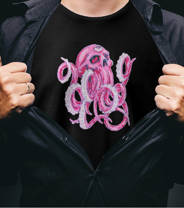 Deep Dark And Dangerous Ddd Red Octopus Skull Alien Tentacles T-Shirt