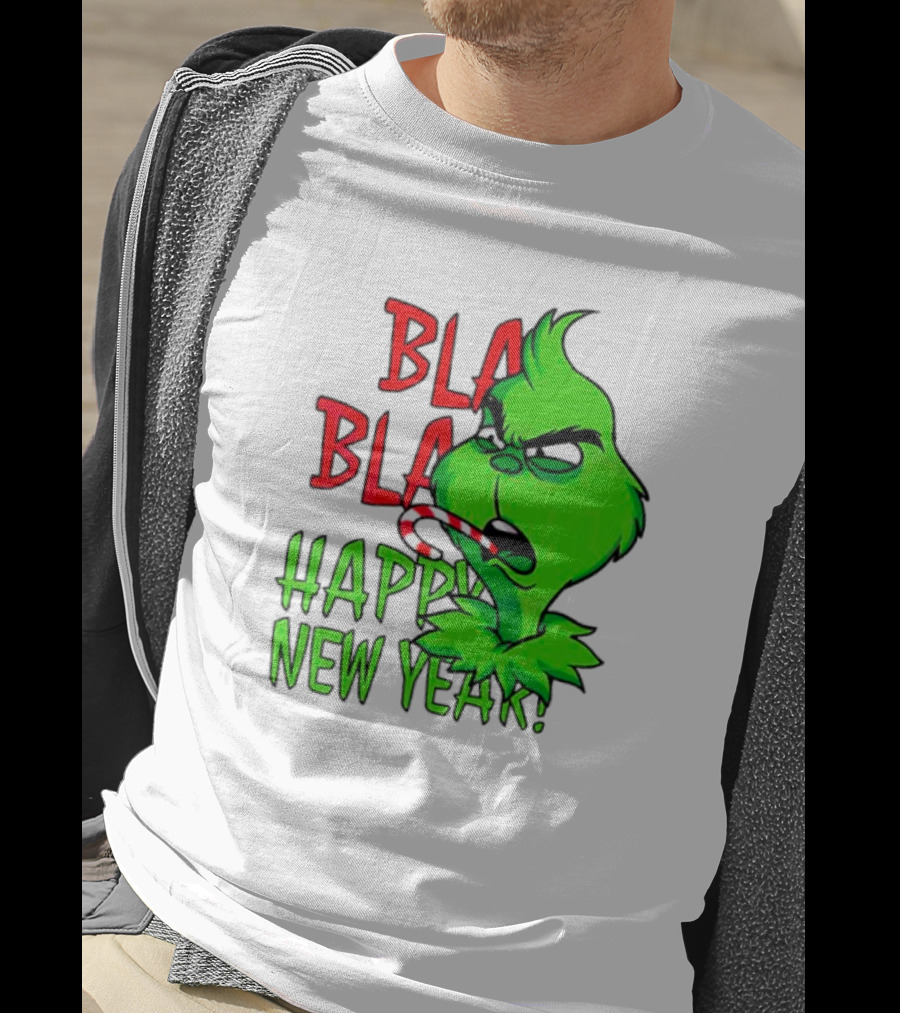 Bla Bla Happy New Year Grinch Candy Cane Image T-Shirt