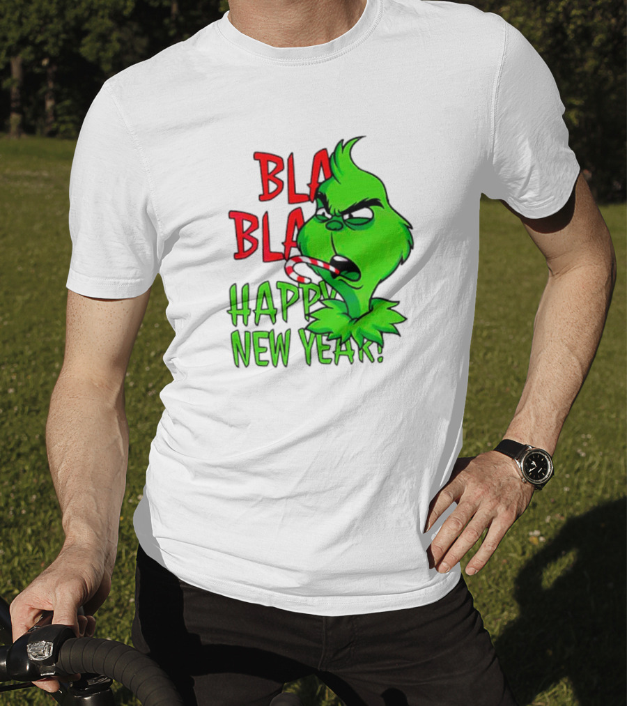 Bla Bla Happy New Year Grinch Candy Cane Image T-Shirt