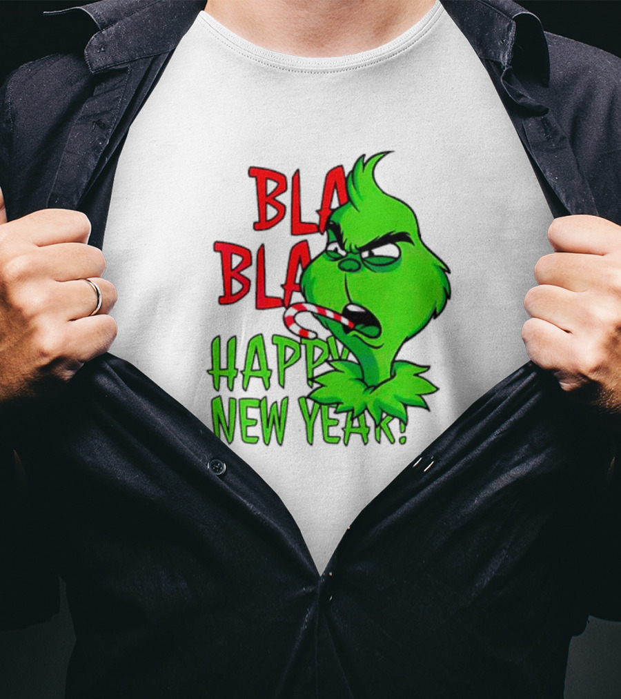 Bla Bla Happy New Year Grinch Candy Cane Image T-Shirt